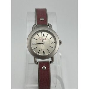 Vintage Mudd Watch Women 25mm Silver Case 6.25" Pink/Silver Band- New Battery